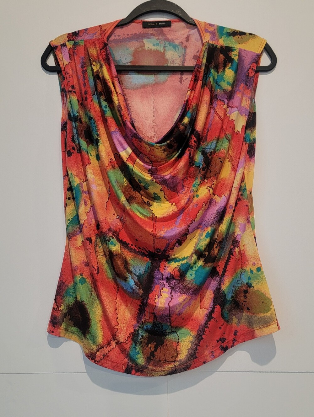 Jennie & Marlis Abstract Watercolor Cowl Neck Sleeveless Blouse Size M